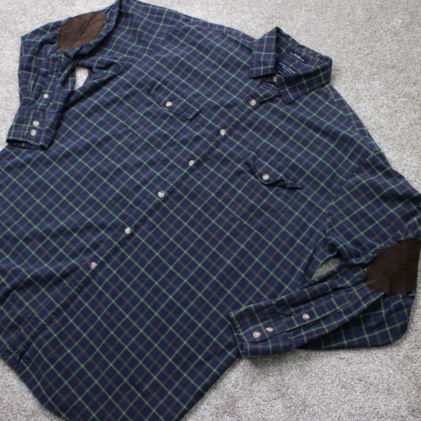 Cremieux Daniel Cremieux Shirt Mens Large Green/Blue Tailored Fit Elbow Patches Grandpa Size US L / EU 52-54 / 3 - 3 Thumbnail