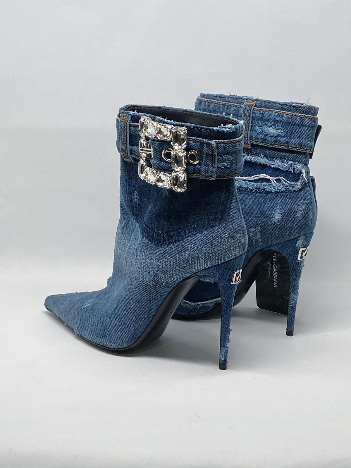 Dolce & Gabbana DOLCE & GABBANA denim ankle boots with rhinestone buckle Size US 7 / IT 37 - 9 Thumbnail