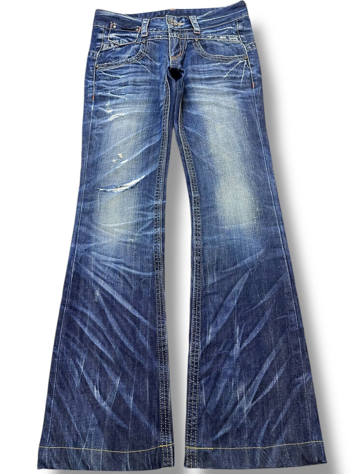 Japanese Brand Vintage Lolita Flare Bootcut Clawmark Whiskers Denim Size US 29 - 1 Thumbnail