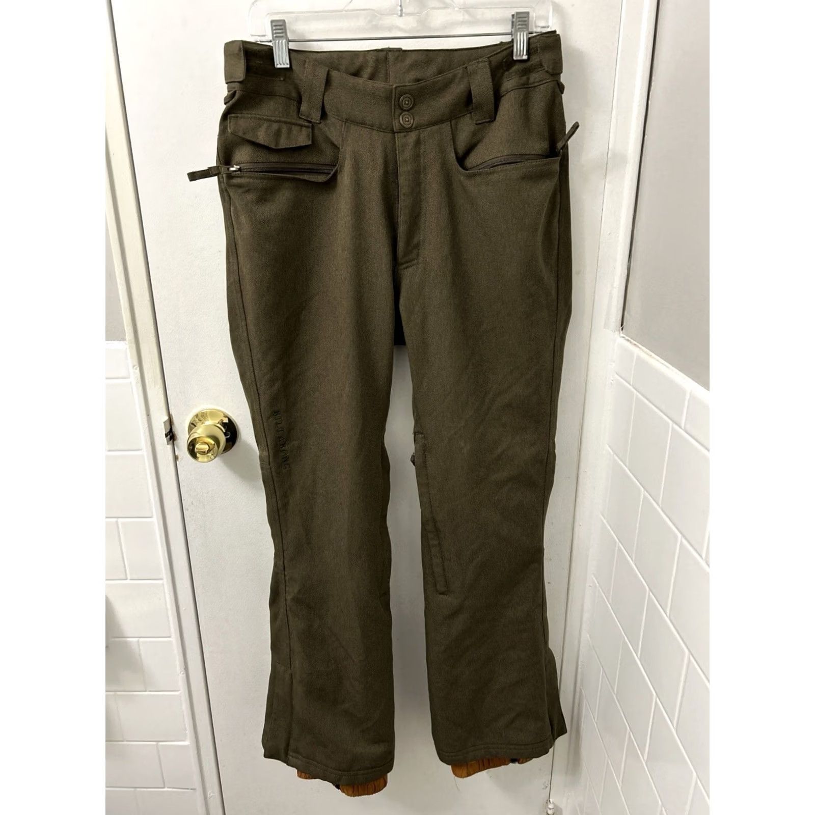 Billabong Billabong Snow Pants Mens Small Olive Green Herringbone 10K Waterproof Ski Pants Size US 29 - 2 Thumbnail