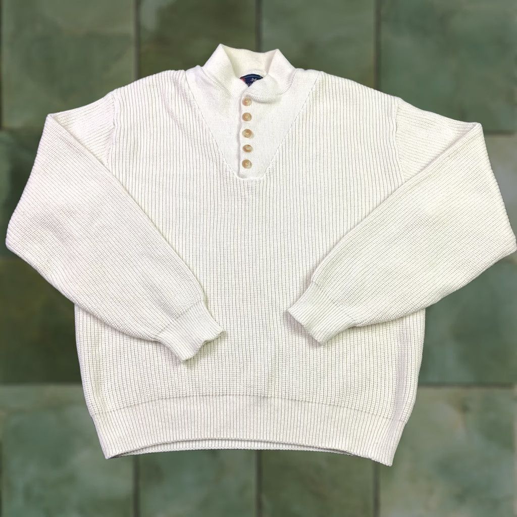 Vintage VINTAGE Isle of Cotton Sweater Shirt Knit Mock Neck Long Sleeve Adult Medium White Beige USA 90s Mens Pullover Knit 90s Casual Size US M / EU 48-50 / 2 - 1 Thumbnail