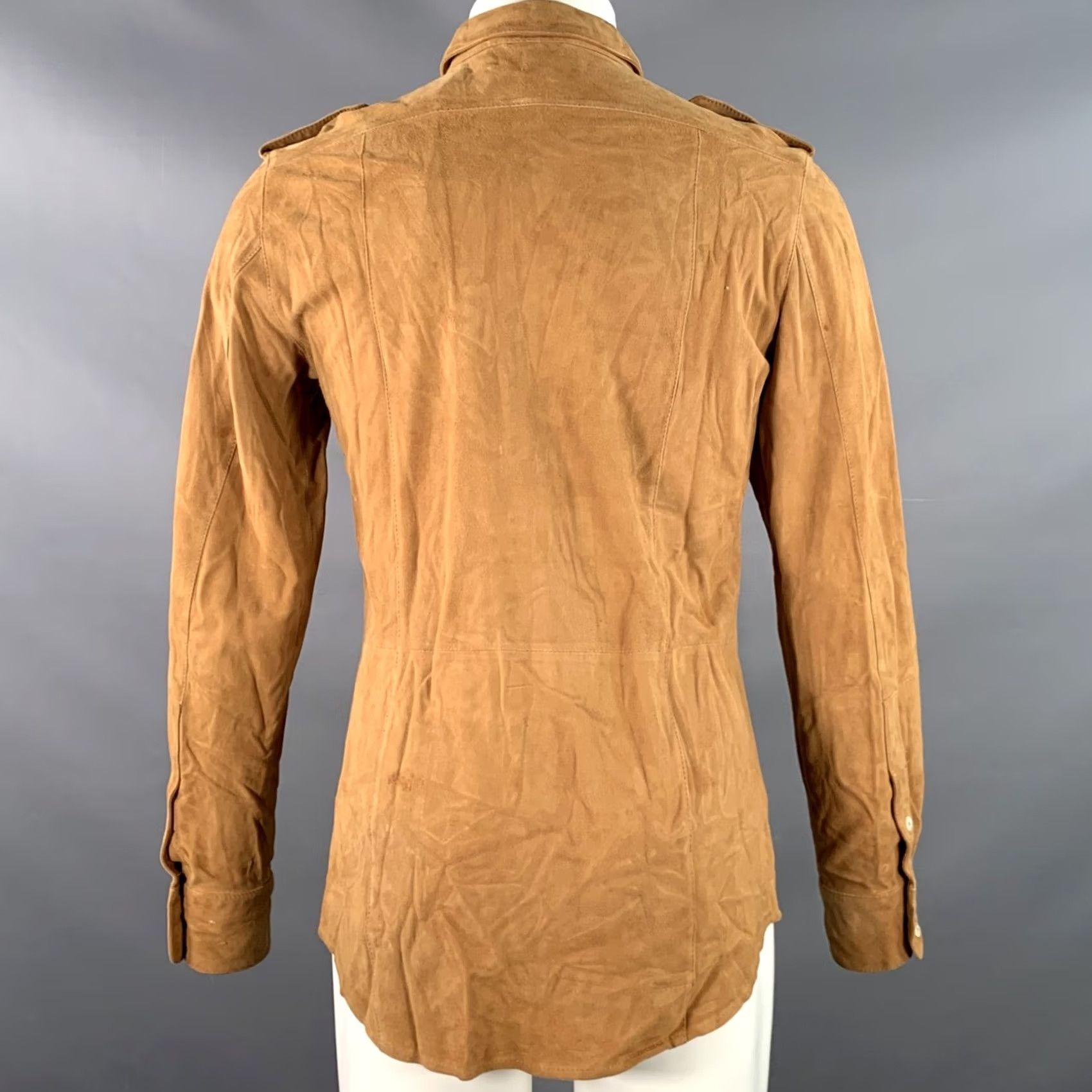 Dolce & Gabbana DOLCE & GABBANA XS Camel Suede Military Two Pockets Long Sleeve Shirt Mens Size US XS / EU 42 / 0 - 3 Thumbnail