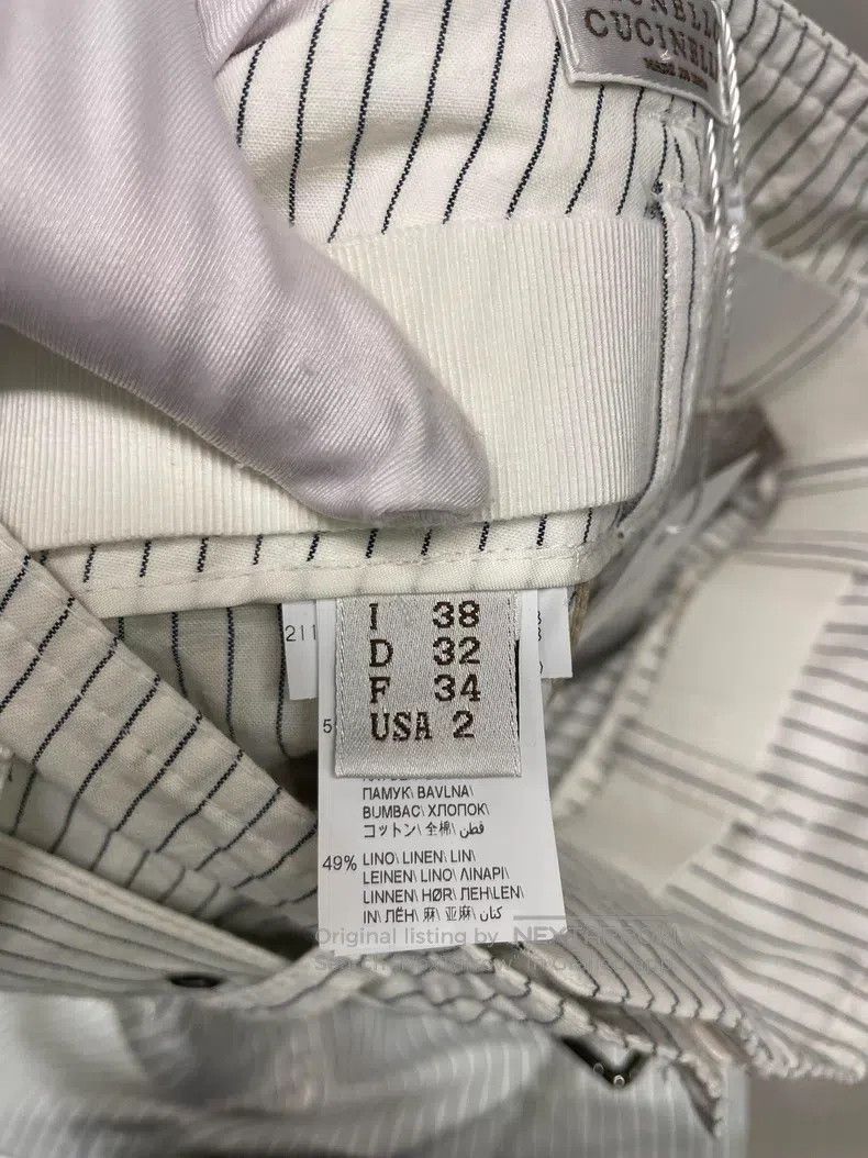 Brunello Cucinelli Brunello Cucinelli White Striped Cotton Linen High-Waisted Size 42" / US 20 - 4 Thumbnail