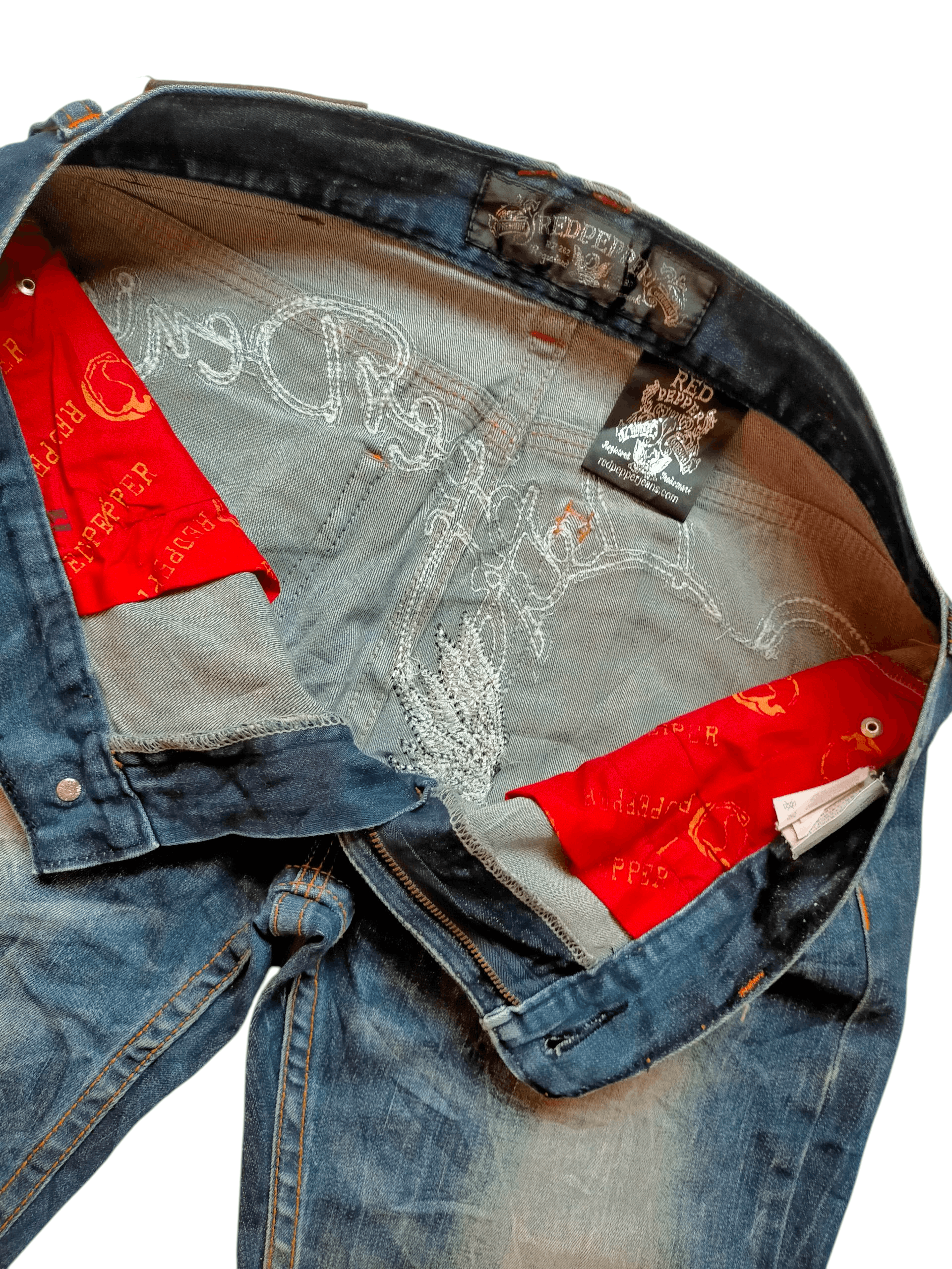 Ed Hardy Red Pepper x Ed Hardy Embroidered Blue Denim Pants Size US 34 / EU 50 - 16 Thumbnail