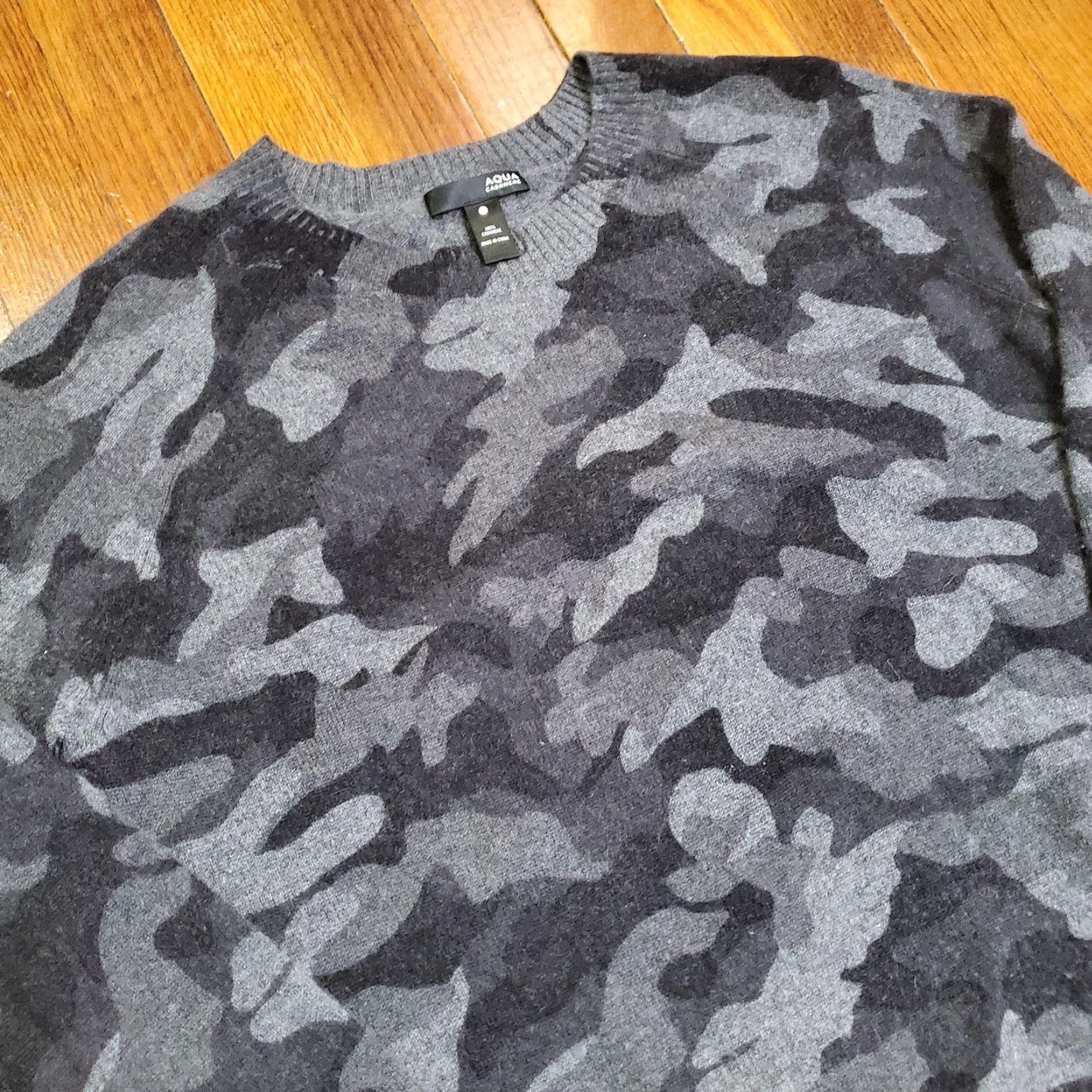 AQUA AQUA Cashmere Womens Small Gray Camouflage Crewneck Pullover 100% Cashmere Sweater - Knit Long Sleeve Crew Neck Modern Army Size S / US 4 / IT 40 - 2 Thumbnail