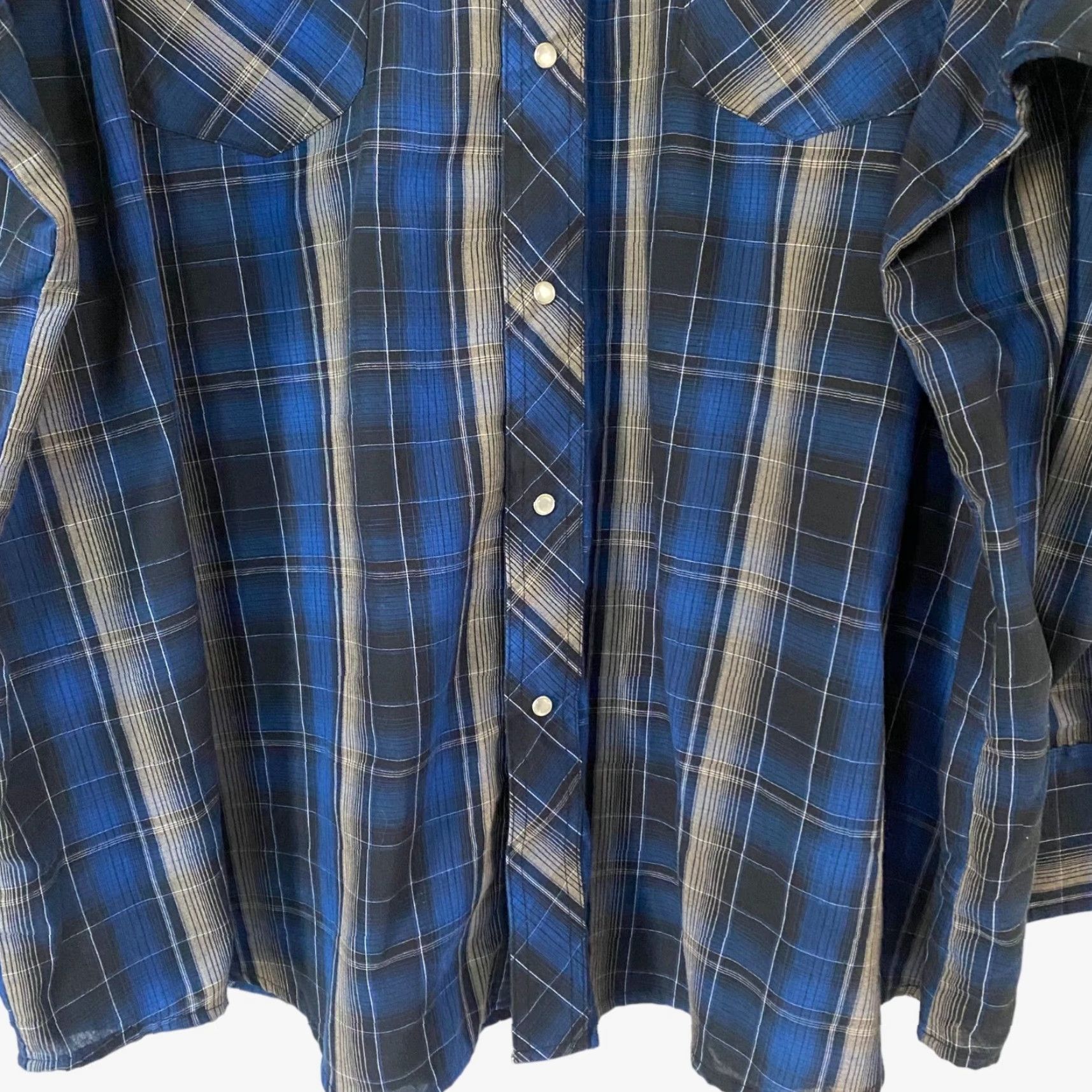 Wrangler VINTAGE Wrangler Western Pearl Snap Shirt Blue Plaid Long Sleeve Cowboy Mens 3XL Shirt Size US XXL / EU 58 / 5 - 6 Thumbnail