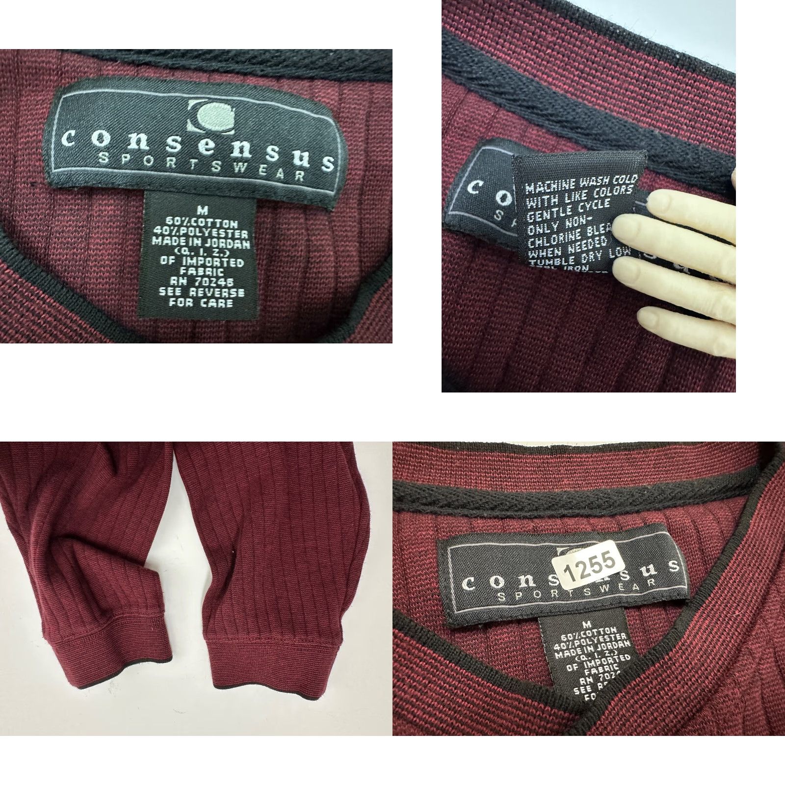 Vintage VINTAGE Consensus Y2K Ribbed V-Neck Shirt Men’s Medium Dark Red Heavyweight Cotton T-Shirt Size US M / EU 48-50 / 2 - 9 Thumbnail