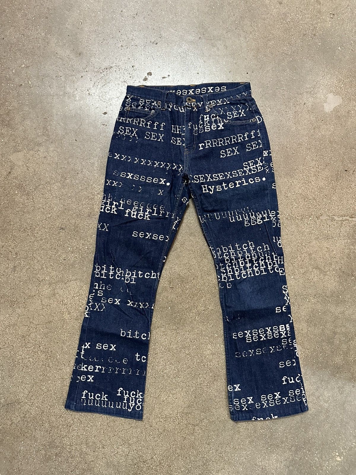 image of Hysteric Glamour Ss99 “Typewriter” Sex Bitch Flare Denim, Men's (Size 28)