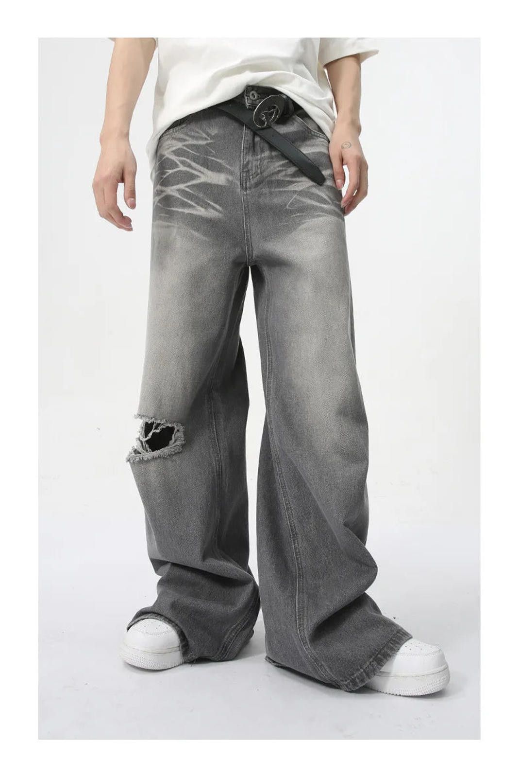 Other Ripped Knee Grey Wash Baggy Jeans Size US 32 / EU 48 - 5 Thumbnail