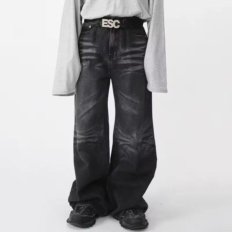 Washed Gradient Straight Wide Leg Jeans Pants y2k