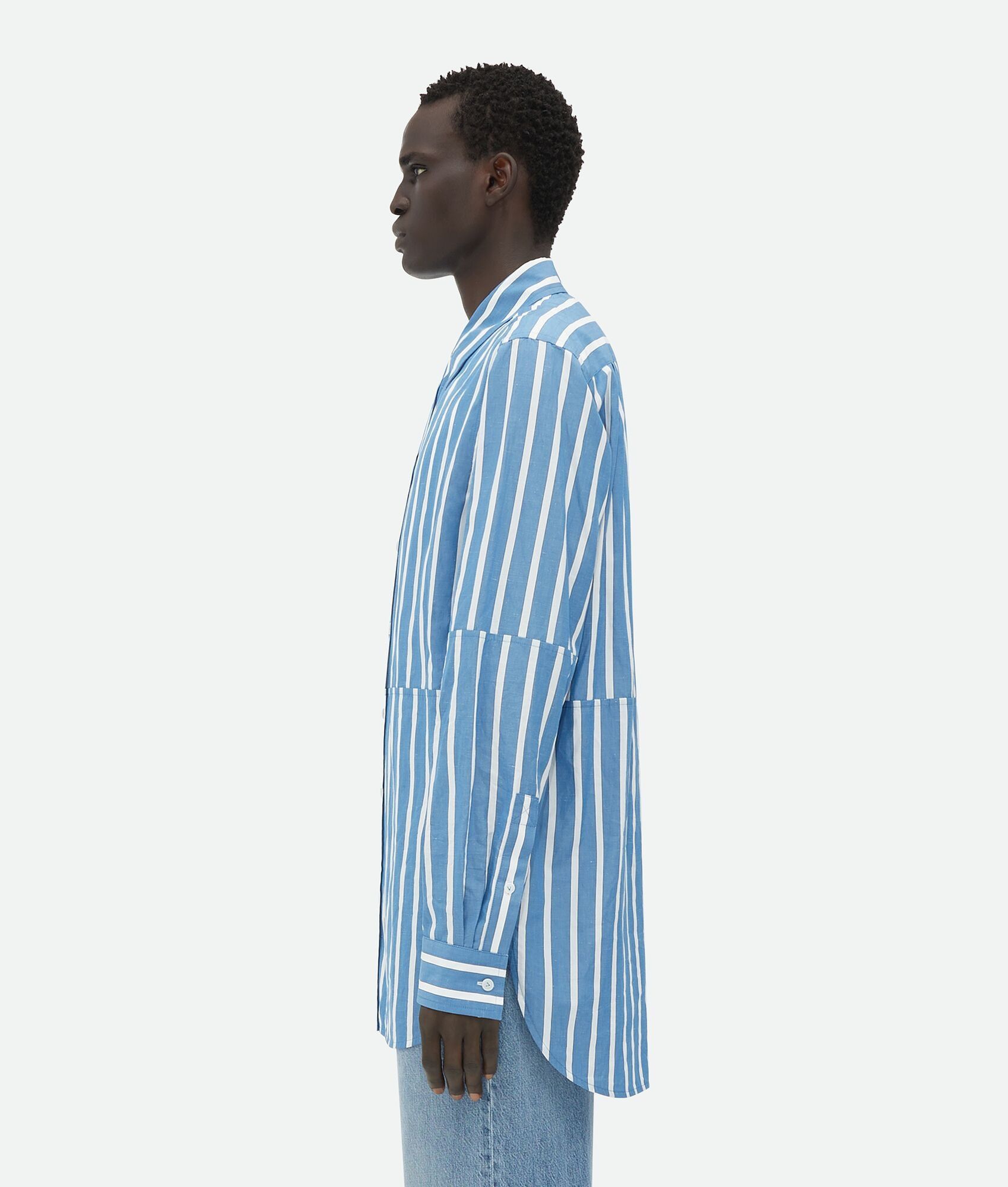 Bottega Veneta o1w1db10525 Cotton And Linen Relaxed Striped Shirt Size US M / EU 48-50 / 2 - 2 Thumbnail