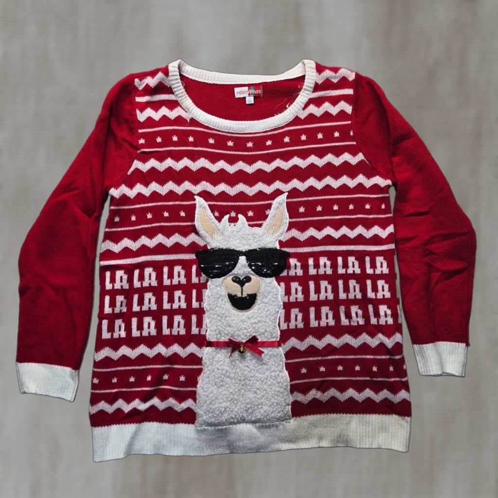 Bell Jolly Sweaters Christmas sweater with Lama in Sunglasses Bell Ugly Sweater Holiday Womens Large Size L / US 10 / IT 46 - 1 Thumbnail