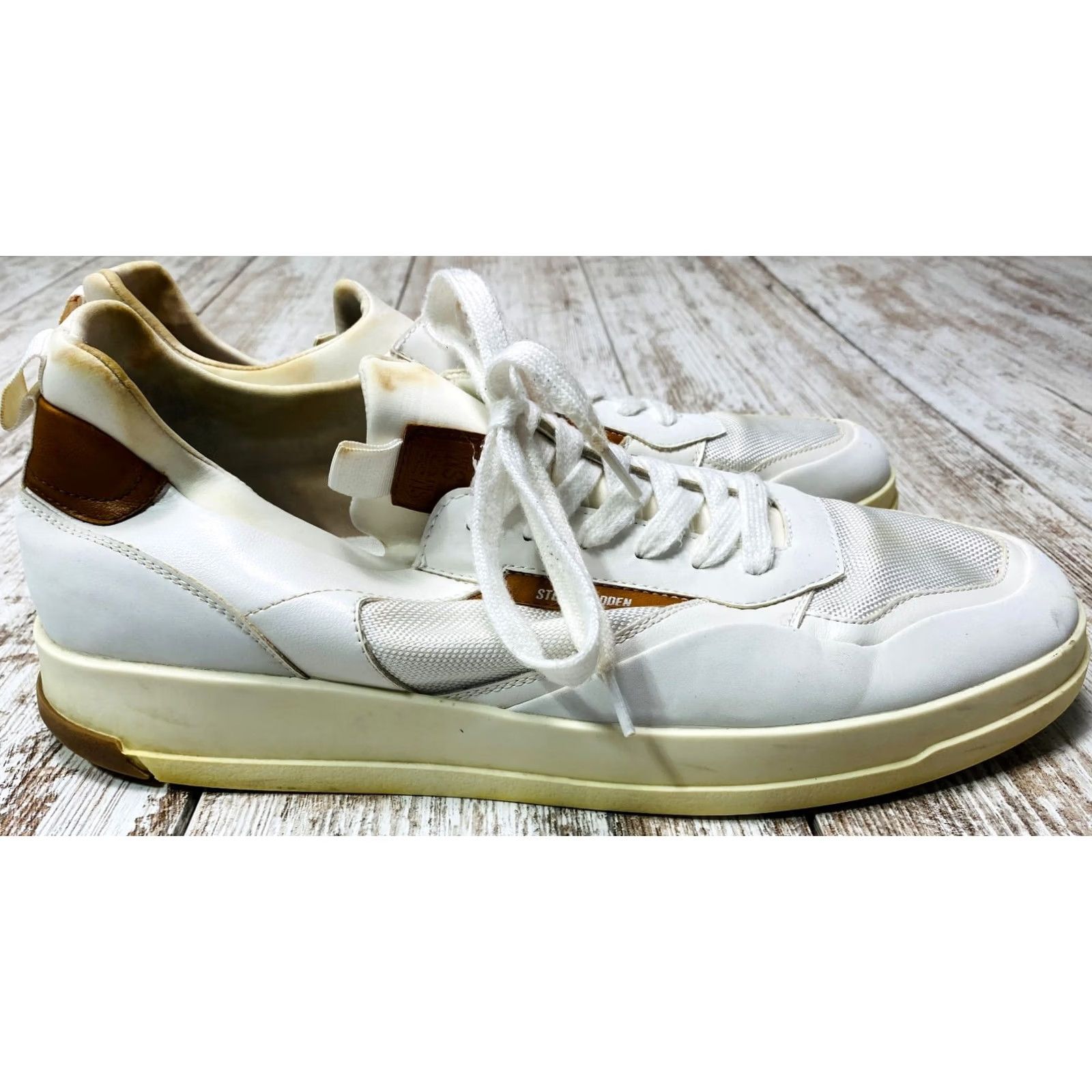 Steve Madden Steve Madden Dandyy Sneaker Mens 13M White Leather Lace Up 1218 Sneakers Mens White Brown Leather Lace Up Casual Size US 13 / EU 46 - 3 Thumbnail
