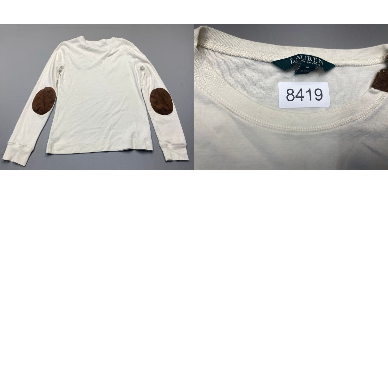 Ralph Lauren Lauren Ralph Lauren Shirt Top Medium Cream Long-Sleeve Elbow Pad Shoulder Zip Size M / US 6-8 / IT 42-44 - 9 Thumbnail