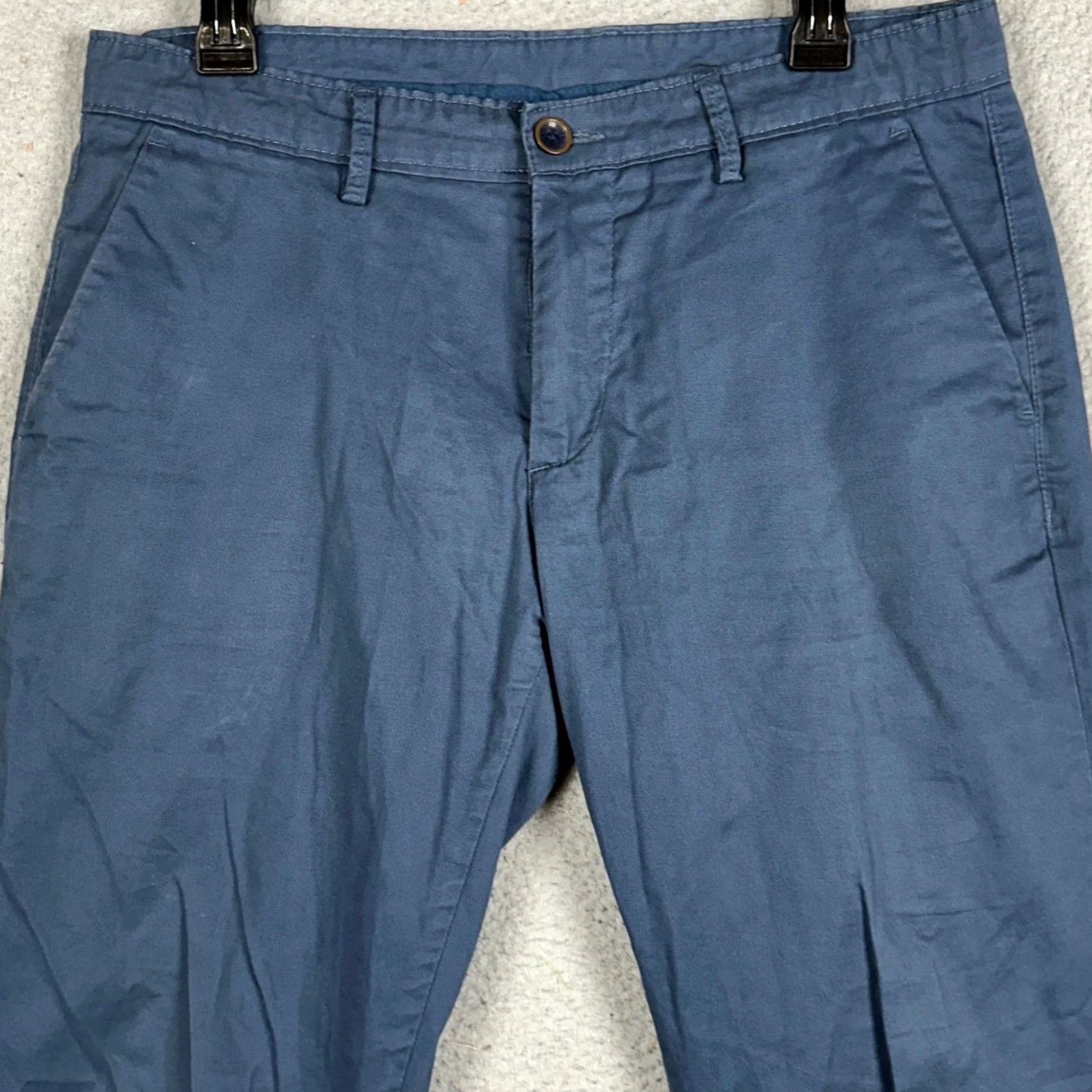 Vintage Peter England Pants Mens 34 Navy Blue Riser Super Slim Khakis Straight Business Casual Workwear Stretch Cotton Blend Modern Slim Fit Size US 34 / EU 50 - 2 Thumbnail