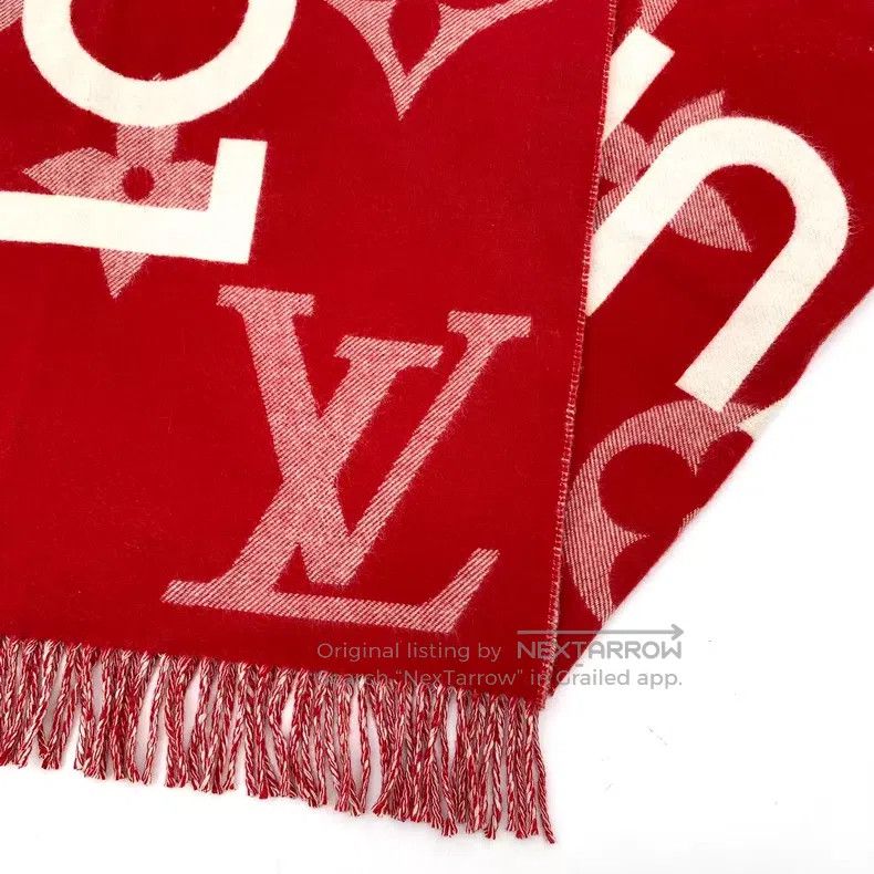 Louis Vuitton Louis Vuitton Red logo presbyopic printed cashmere fringe Size ONE SIZE - 5 Thumbnail