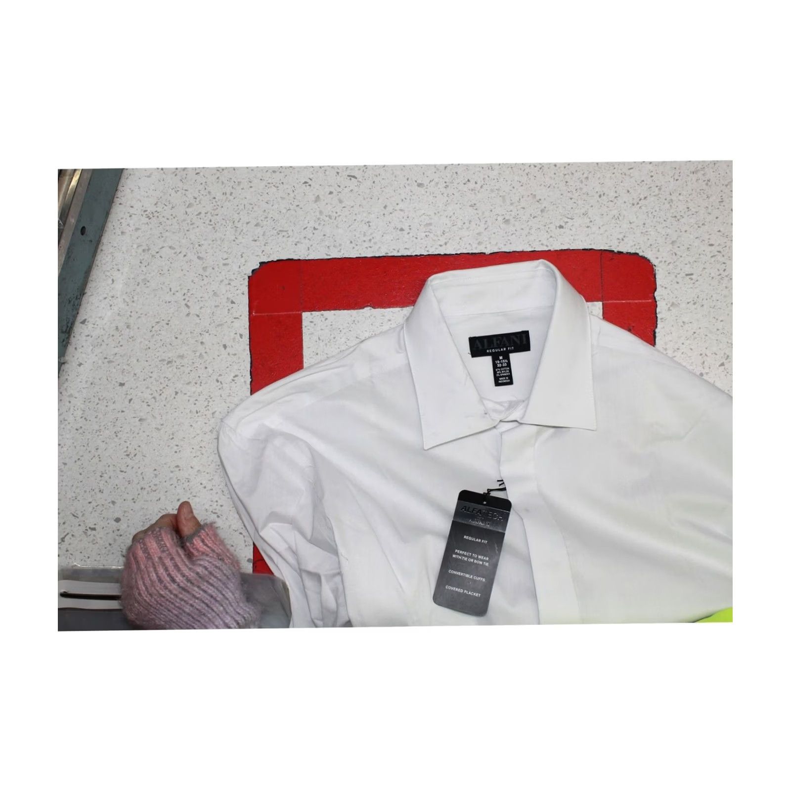Alfani Alfani Mens Dress Shirt white 15-15.5 Neck Convertible Cuff Button Down Size 40R - 2 Thumbnail