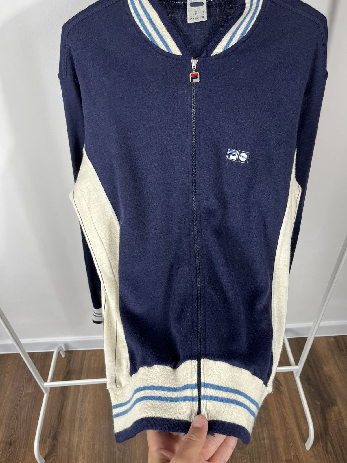 Fila Fila Vintage Wool Full Zip Navy Cream Track Jacket Size L Size US L / EU 52-54 / 3 - 7 Thumbnail