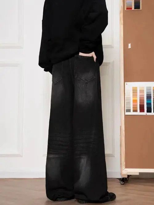 Jean Vintage High Street Y2K Black Straight Leg Wide Jeans Size US 34 / EU 50 - 7 Thumbnail