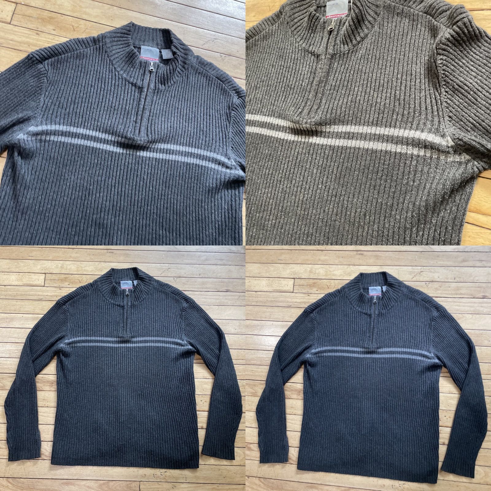 Aeropostale AEROPOSTALE 1/4 Zip Sweater Men M Gray Ribbed 90s Y2K Skater Slim Fit Ramie Knit Pullover Zip Mock Neck Center Stripe Mens Size US M / EU 48-50 / 2 - 10 Thumbnail