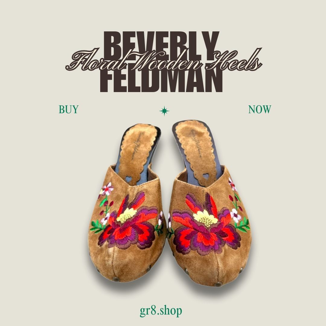 Other Beverly Feldman Floral Wooden Heels Womens Embroidered Suede Size US 7 / IT 37 - 1 Thumbnail