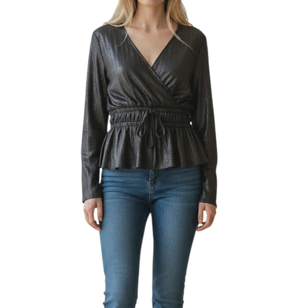 Andrew Marc Andrew Marc New York Charcoal Iridescent Silver Peplum Top Size US XXL / EU 58 / 5 - 1 Thumbnail