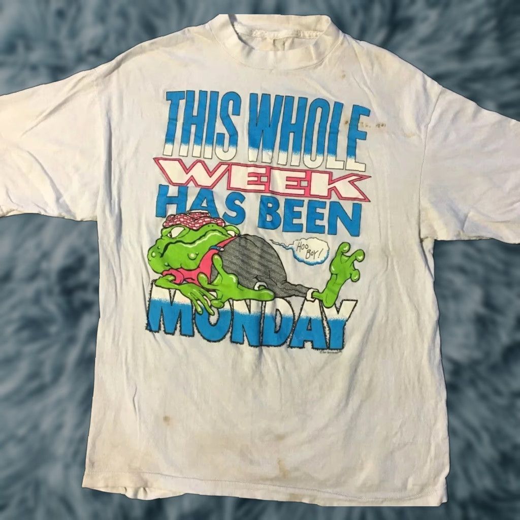 Vintage VINTAGE This Whole Week Has Been Monday Faded Distress Shirt XL White Men Short Sleeve T-Shirt Casual Grunge Funny Humour 80s 90s USA USA Front Size US XL / EU 56 / 4 - 1 Thumbnail