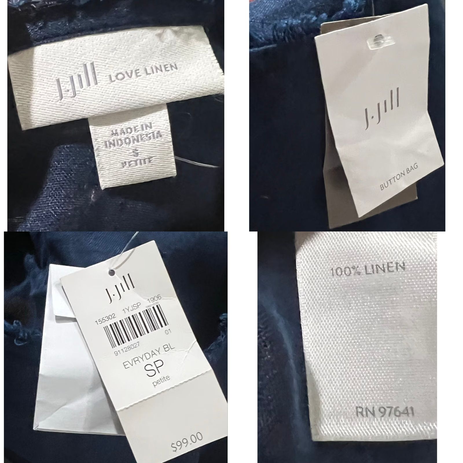 J. Jill VINTAGE J. Jill Love Linen Tunic Top Frayed Edge Navy Blue Coastal Nautical Sz Petite S Blouse 3/4 Sleeve Womens Size S / US 4 / IT 40 - 8 Thumbnail