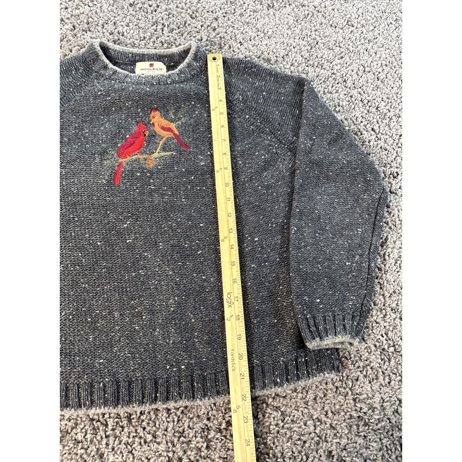Vintage VINTAGE Woolrich Sweater Womens M Gray Cotton Embroidered Cardinal 90s Pullover Knit Long Sleeve Size M / US 6-8 / IT 42-44 - 2 Thumbnail