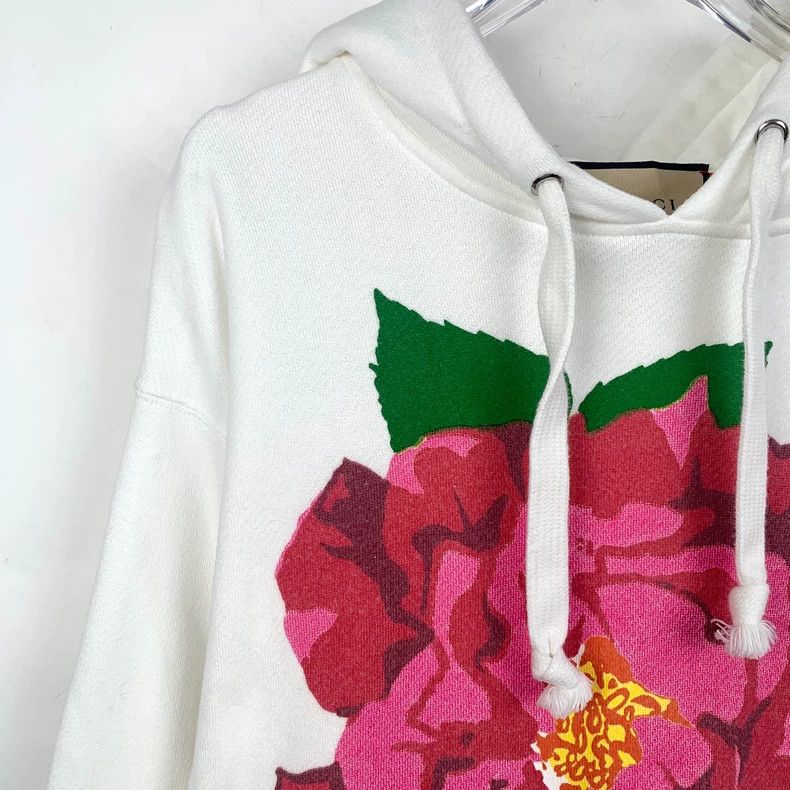 Gucci Gucci White floral printed round-neck cotton hooded drawstr Size US XXS / EU 40 - 3 Thumbnail