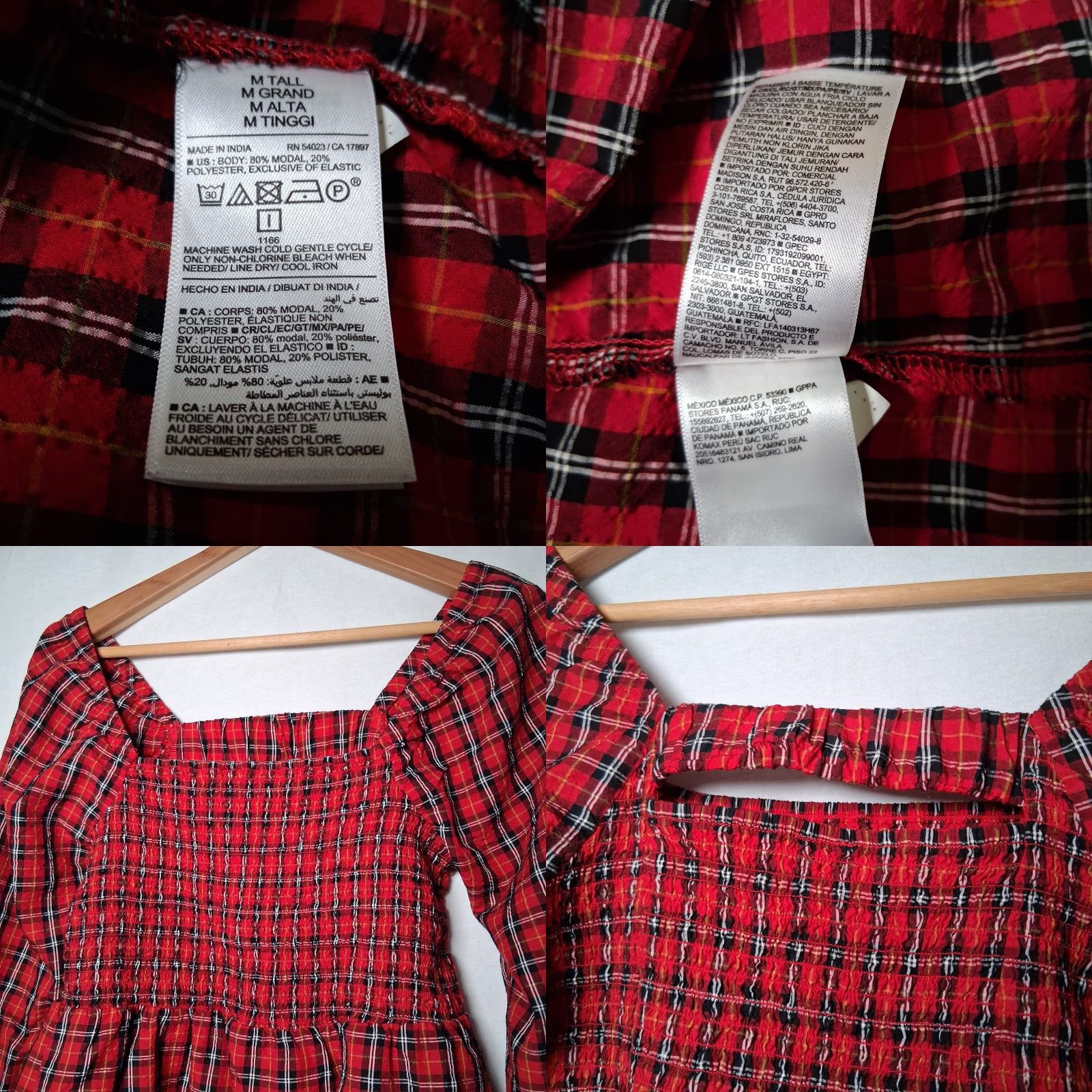 Old Navy Old Navy Blouse M Tall Red Plaid Tartan Smocked Peasant Milk Maid Crinkled Size M / US 6-8 / IT 42-44 - 8 Thumbnail
