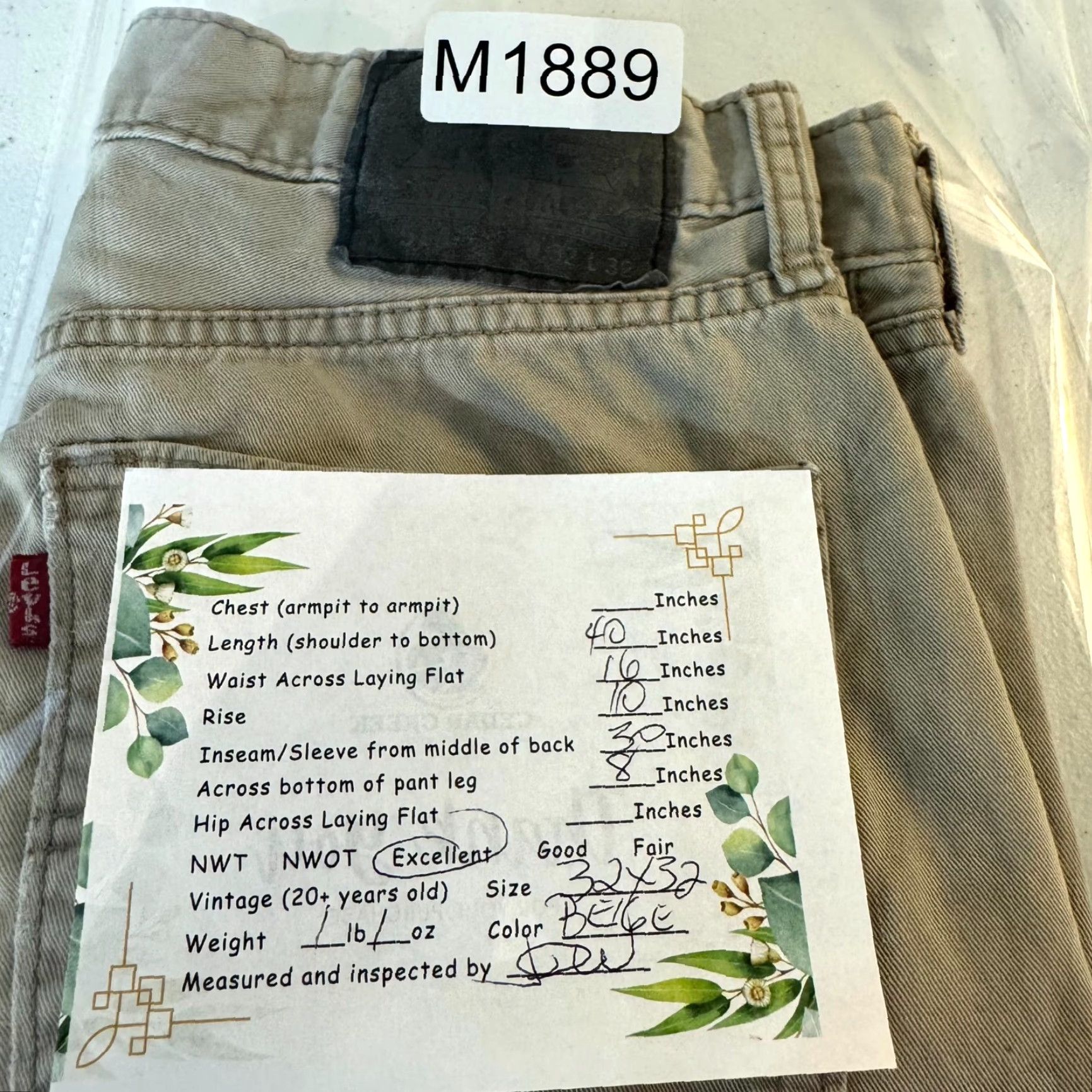 Levi's Levi's 541 Jeans Men's 32 X 32 Beige Denim Mid-Rise Slim Straight Leg Zip Fly Button Closure 5-Pocket Denim Pants Mens Size US 32 / EU 48 - 8 Thumbnail