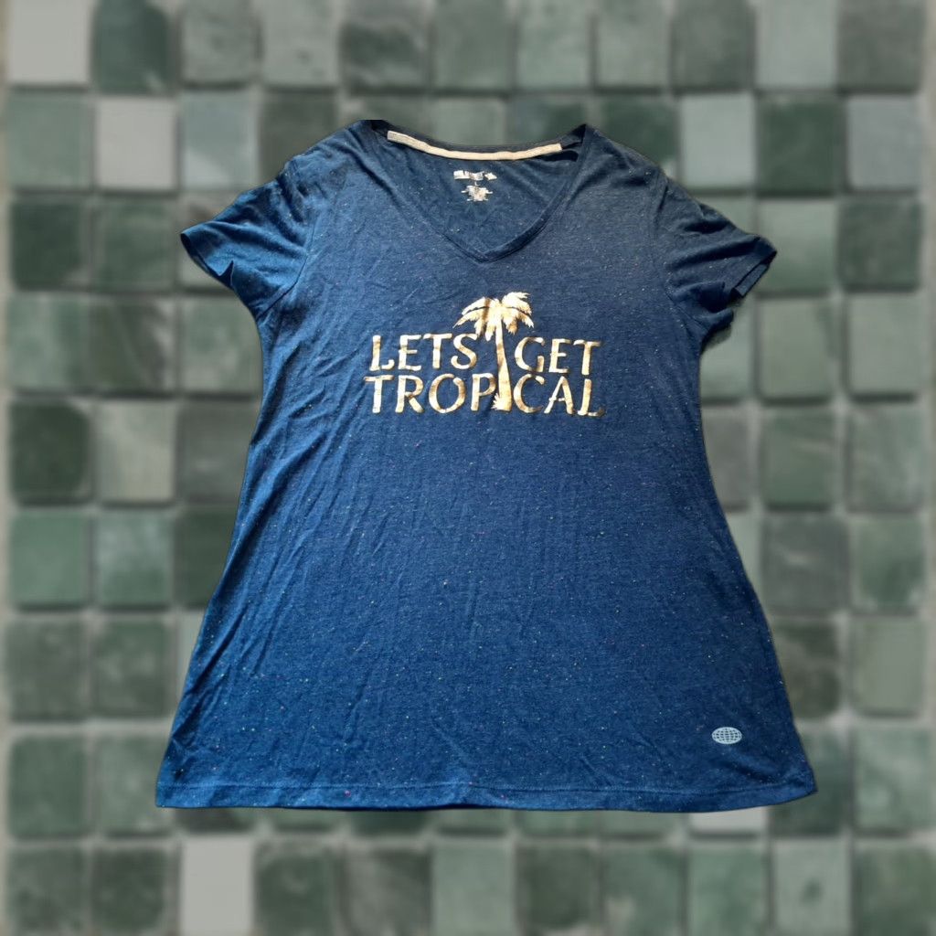 Vintage Reel Legends Womens Short Sleeve Shirt L Blue Top Lets get Tropical Shirt Mositure Wicking Quick Dry UV Protection Breathable Packable Sports Boating Size L / US 10 / IT 46 - 1 Thumbnail