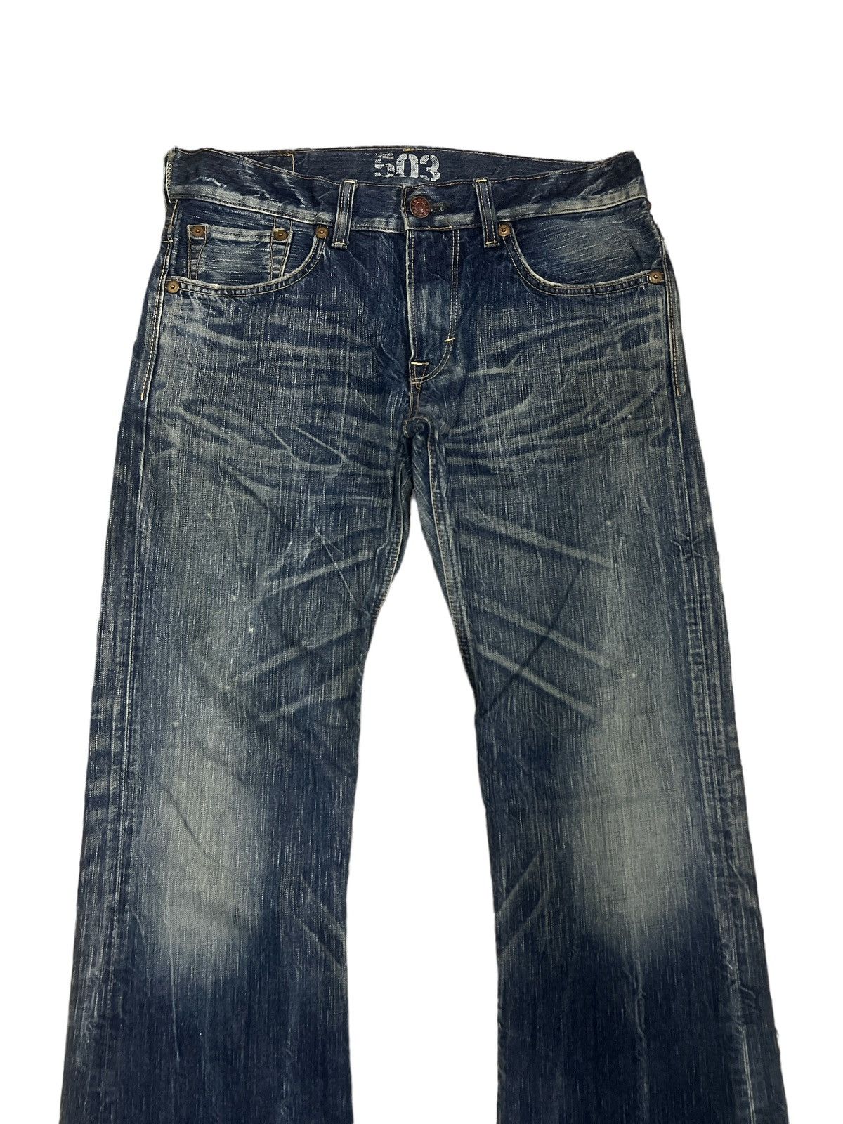 Japanese Brand FLARED🔥EDWIN 503 DISTRESSED DENI PANT Size US 34 / EU 50 - 3 Thumbnail