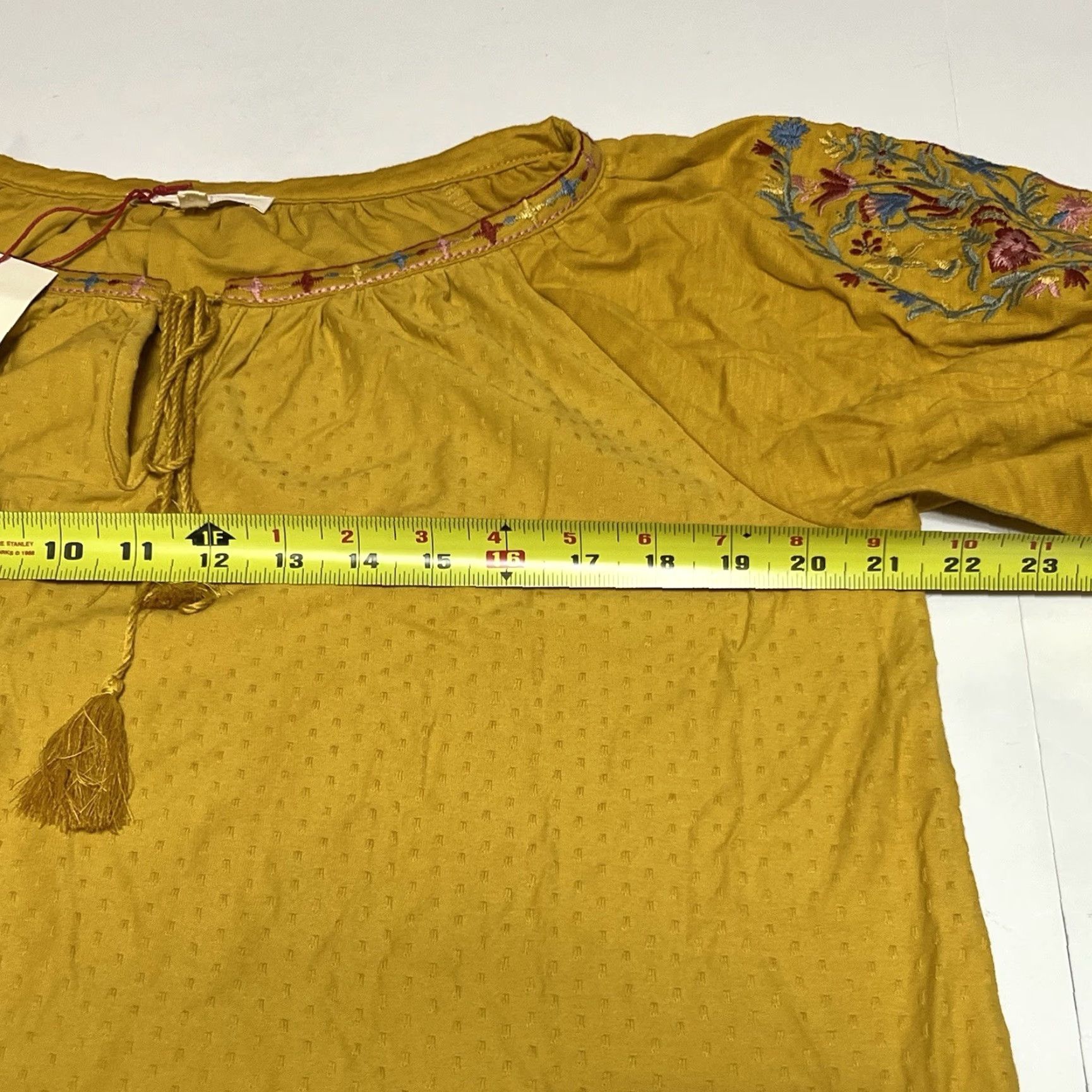 Vintage Solitaire Blouse Short Sleeve Women's XL Yellow Floral Embroidered NWT Boho Top (Cotton Blend) Size XL / US 12-14 / IT 48-50 - 5 Thumbnail