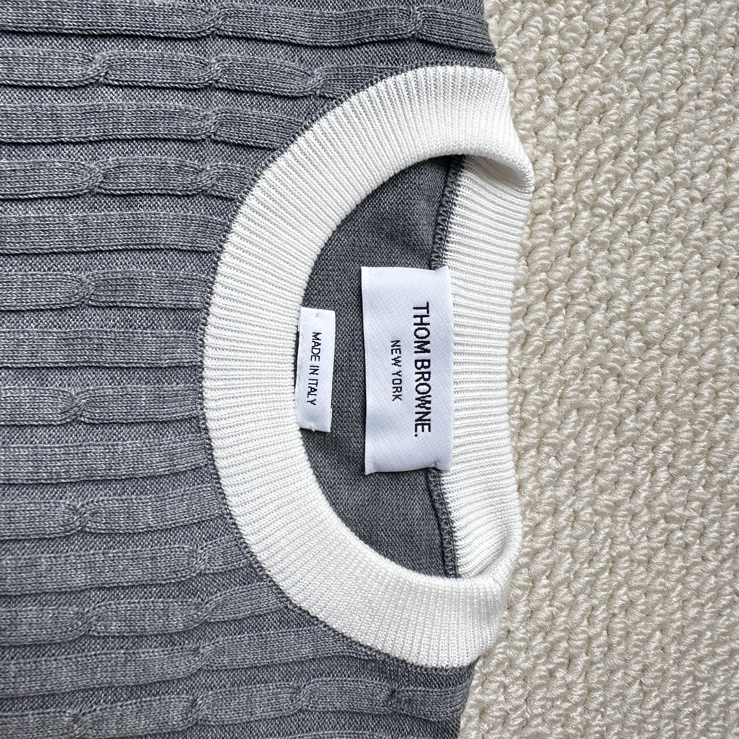 Thom Browne Thom Browne NECK PULLOVER IN COTTON WI 4 BAR LT GREY Size US M / EU 48-50 / 2 - 4 Thumbnail