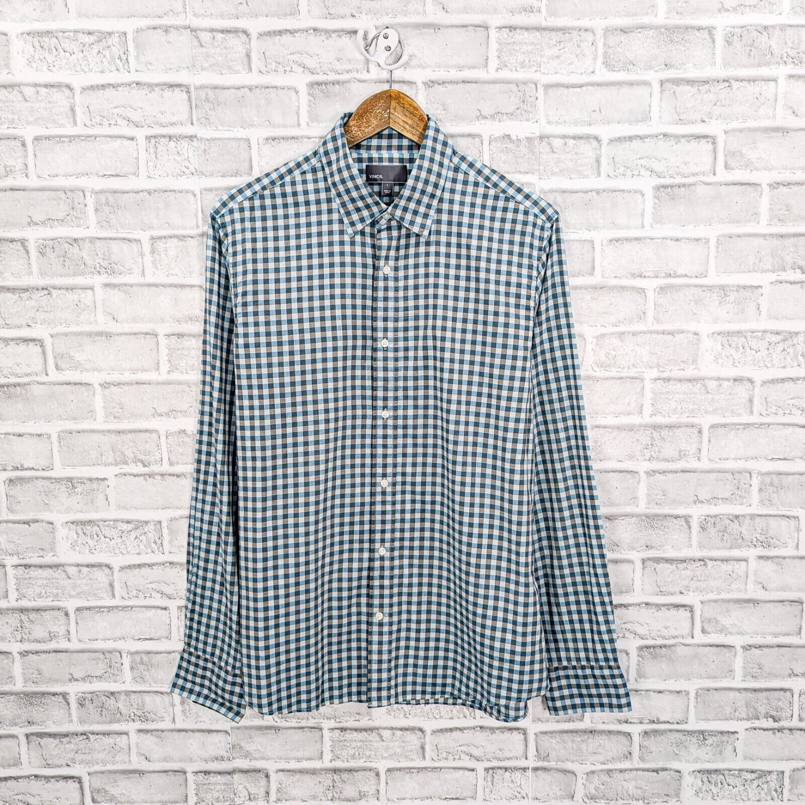 Vince VINCE Cotton Button up Shirt in Blue Gray gingham check Size US L / EU 52-54 / 3 - 1 Thumbnail