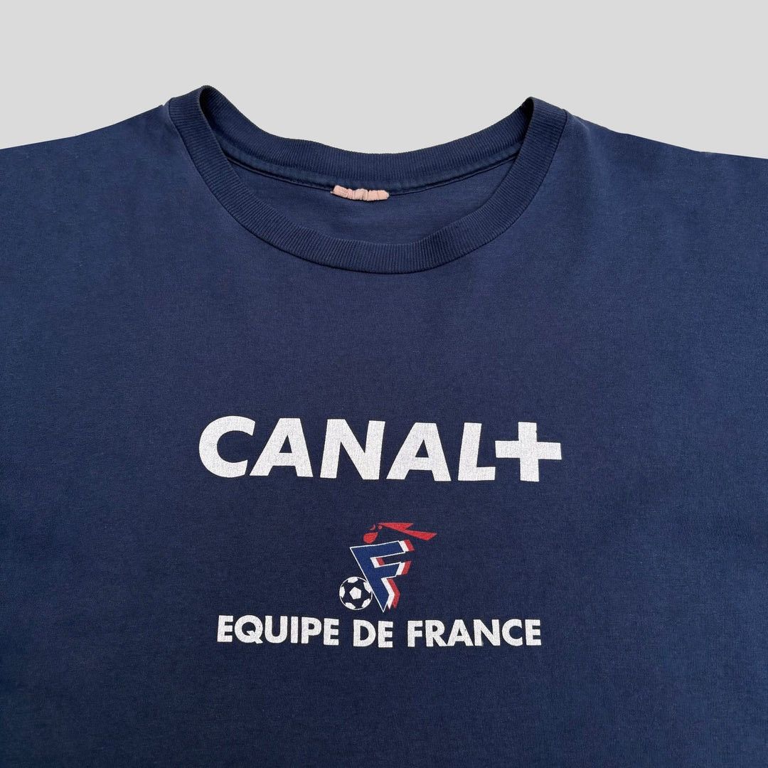 Hanes France FFF Canal+ 1990 90s Vintage Logo Football T-Shirt Size US XL / EU 56 / 4 - 2 Thumbnail