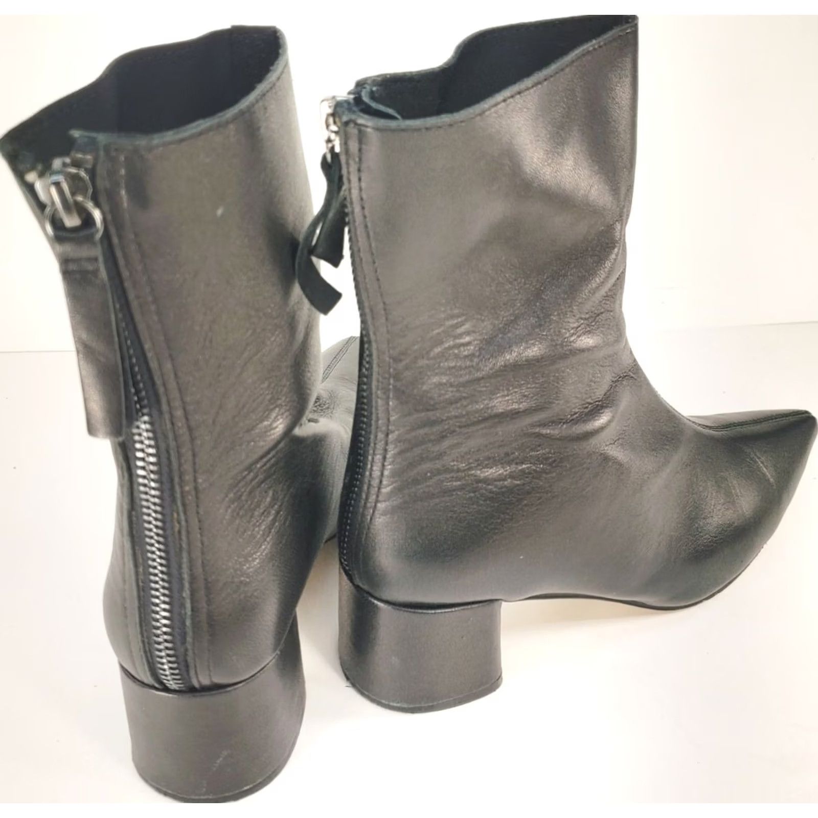 Vintage ALL BLACK Brand Women's Ankle Boots Pointed Toe Mid Heels Black Back Zip 5-5.5M 36EU Size US 5.5 / IT 35.5 - 4 Thumbnail