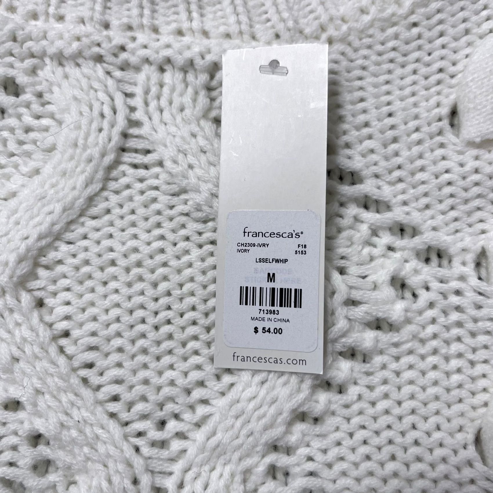 Vintage Alya Sweater Womens Medium Ivory Cable Knit Crewneck Chunky Pullover Francesca's Size M / US 6-8 / IT 42-44 - 2 Thumbnail