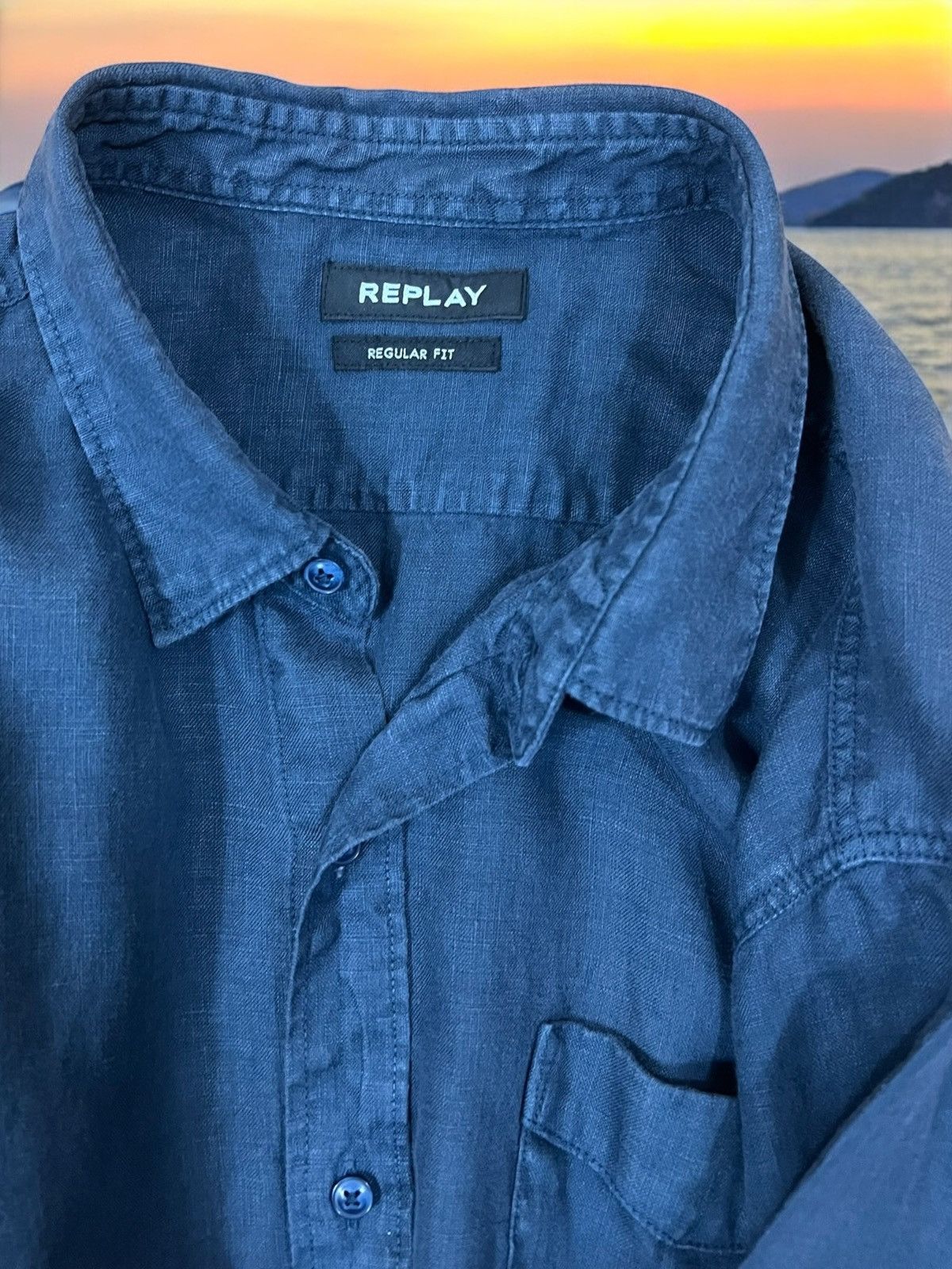 Replay Replay Navy Short Sleeve linen shirt size L Size US L / EU 52-54 / 3 - 5 Thumbnail