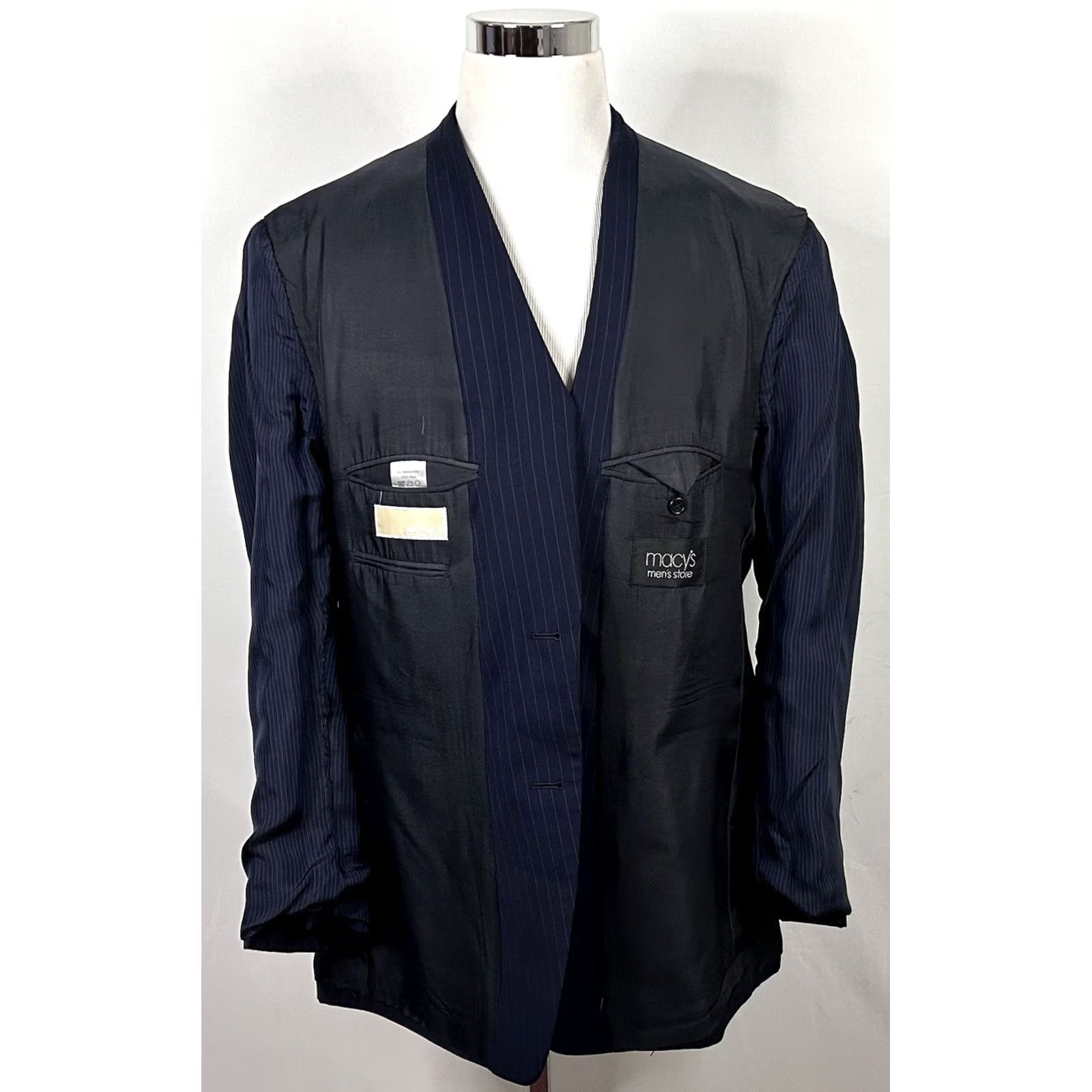 Michael Kors Michael Kors 44L Suit 36x30 Flat Front Navy Pinstriped Wool Two Button Vented Mens Regular 2 Piece Wool Suit Blue Pinstriped Navy 44L Mens Suit Size 44R - 7 Thumbnail