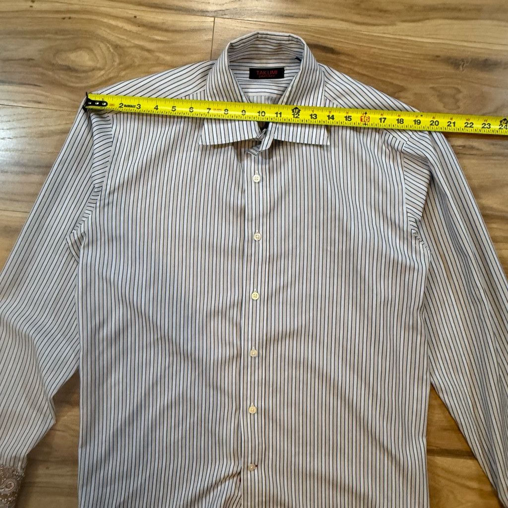 WISDOM Takumi Japan Stripe Shirt L Paisley Contrast Cuffs Size 38L - 3 Thumbnail