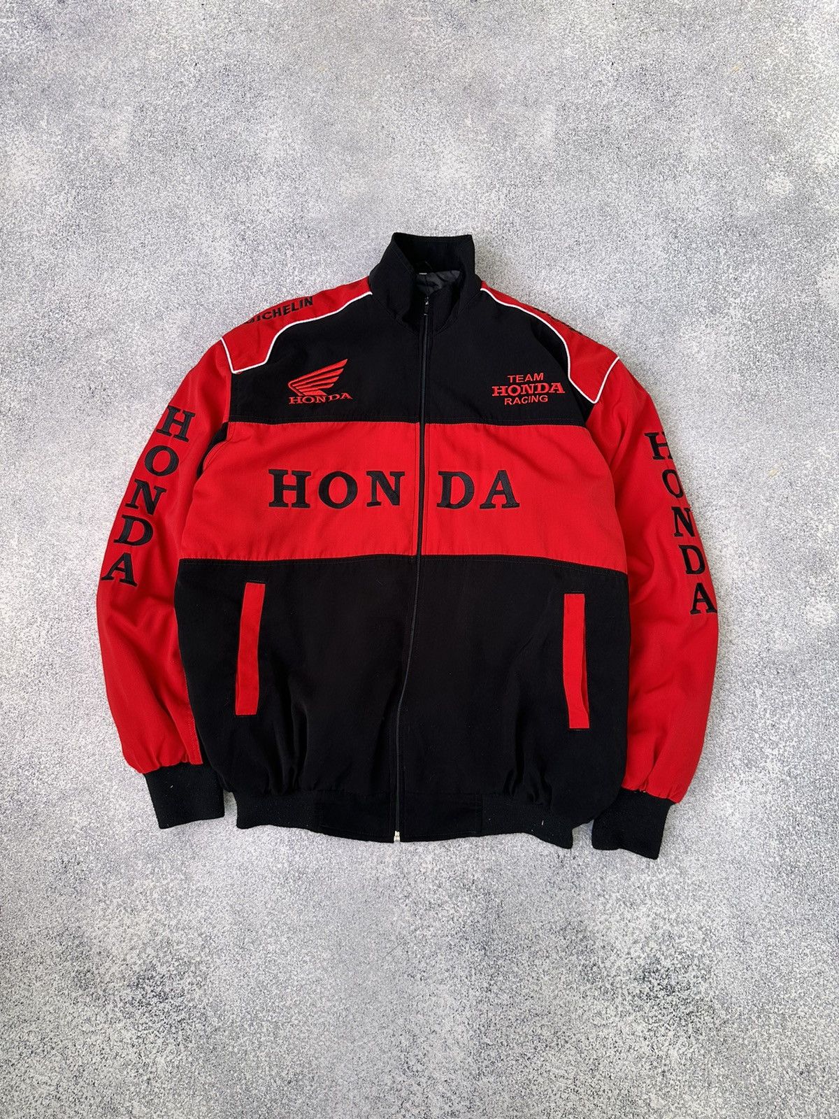 image of Vintage Honda Racing Team Nylon Bomber Jacket in Black, Men's (Size XL)