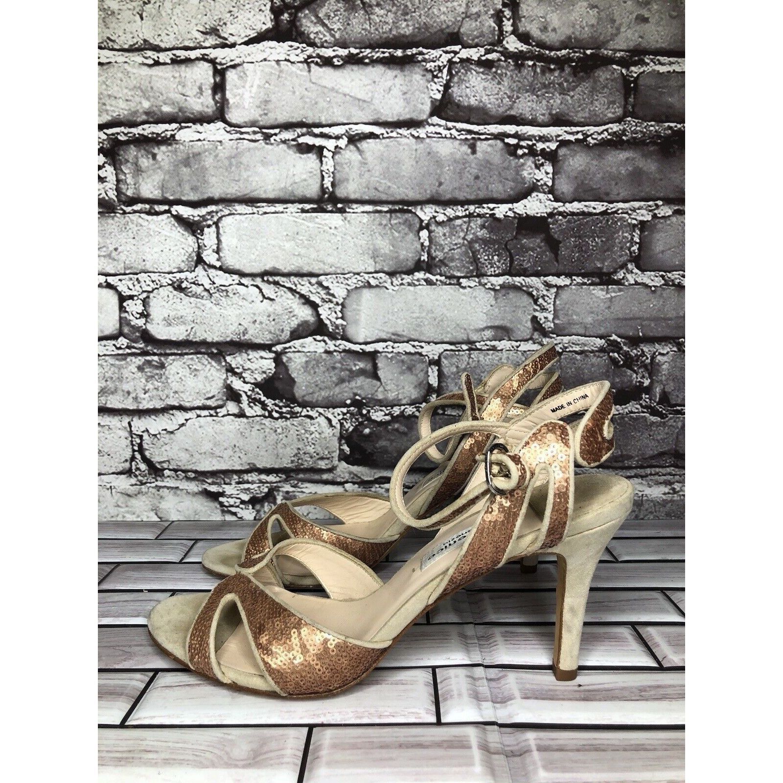 Other La Fenice Venezia Rose Pink Sequin Beige Suede Open Toe Heel Size US 10 / IT 40 - 1 Thumbnail