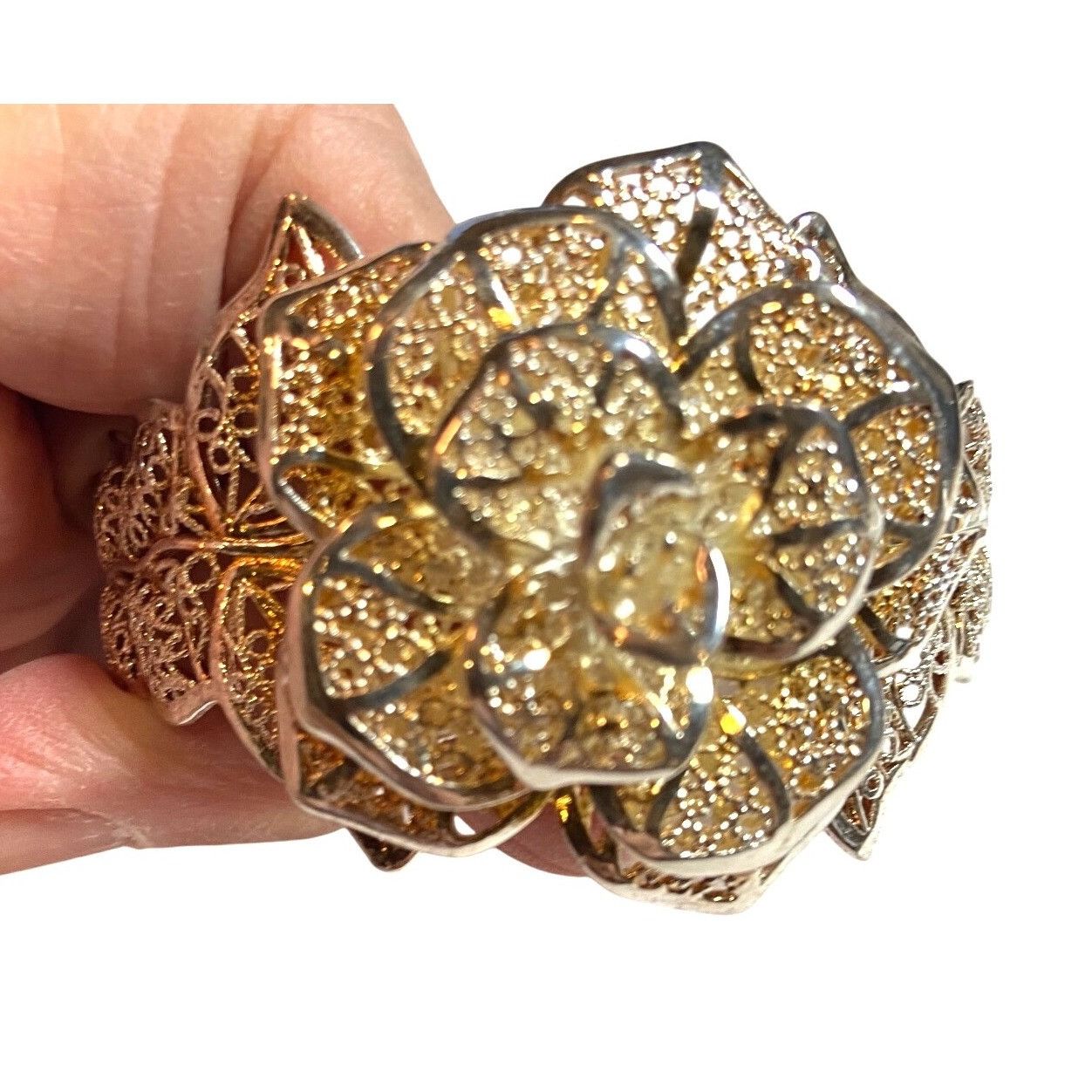 Other Filigree Rose Statement Cuff Bracelet With Intricate Leaf De Size ONE SIZE - 2 Thumbnail
