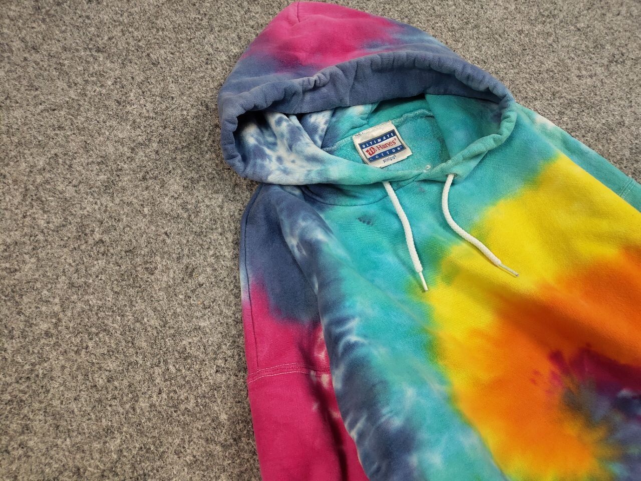 Hanes Vintage 90's Hanes Ultimate bright Tie Dye Oversized Hoodie Size US L / EU 52-54 / 3 - 7 Thumbnail