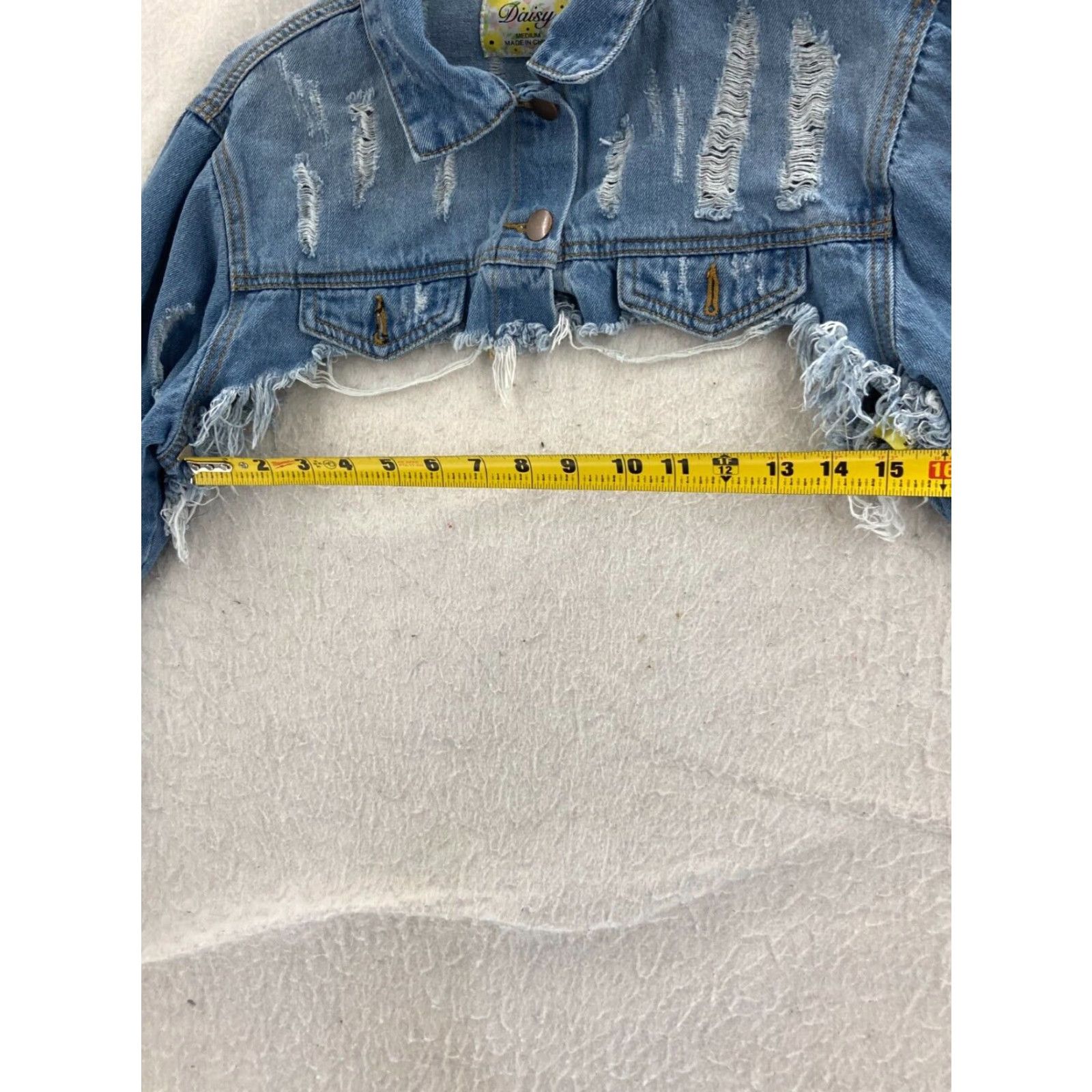 Denime Daisy Denim Jacket Womens Medium Distressed Cropped Blue Jean Jacket Size M / US 6-8 / IT 42-44 - 2 Thumbnail