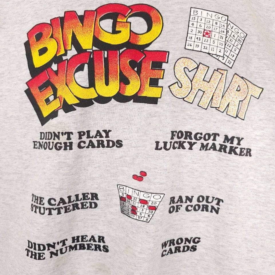 Hanes VINTAGE Hanes T-Shirt Mens XL Gray 90s Funny Humor Joke Bingo Excuse Shirt Size US XL / EU 56 / 4 - 3 Thumbnail