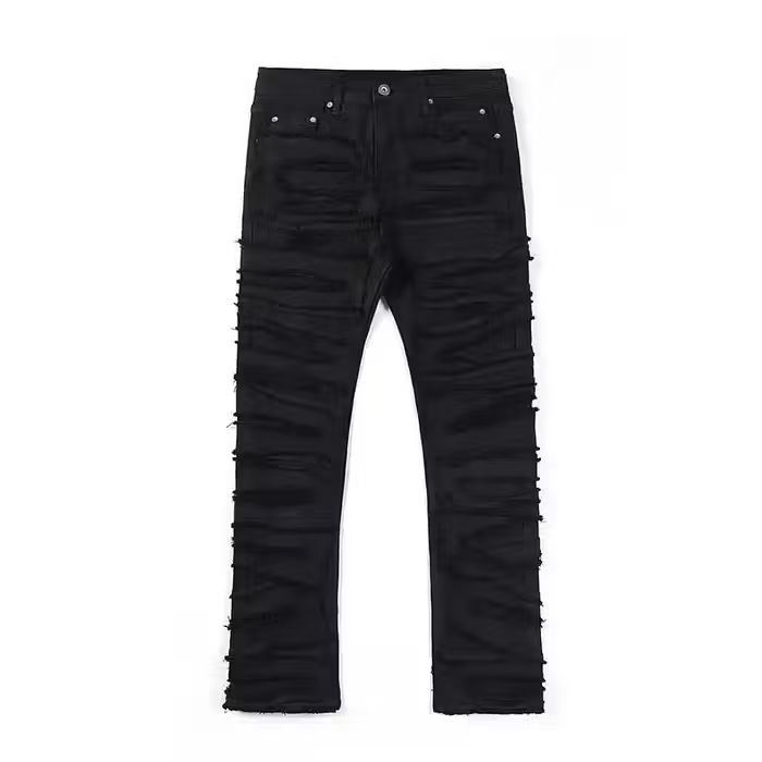 image of Vintage Distressed Patchwork Denim Straight Leg Pants in Black, Men's (Size 32)